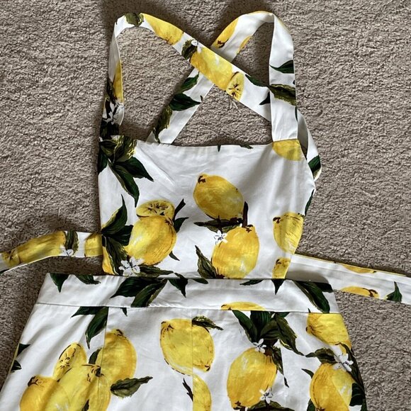 Hello Molly Romper Shortalls Overall Women's L Yellow Lemon Print Novelty Summer - Picture 2 of 12